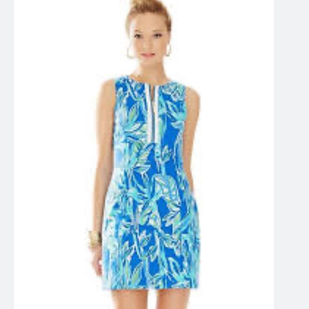 Lilly Pulitzer Penelope Shift Dress in Blue Crush Bamboo - Size 6 - Free S/H